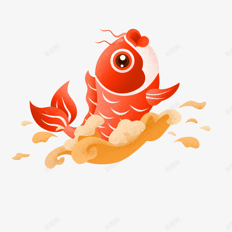 卡通跃起的红鱼psd免抠素材_88icon https://88icon.com 免抠红鱼 卡通 吉祥 新年装饰 祥云装饰 跃起的红鱼