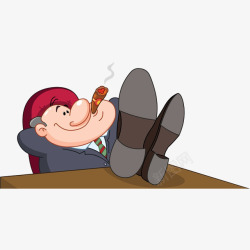 卡通上班的男人翘腿抽雪茄插画免素材