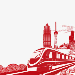 城市剪纸红色高铁改革开放40周年元素高清图片