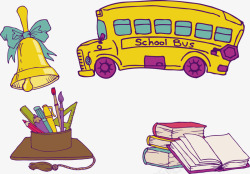 开学季书本校车素材