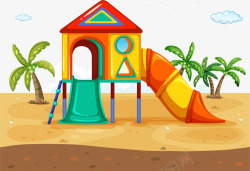 卡通沙滩椰汁树滑滑梯素材