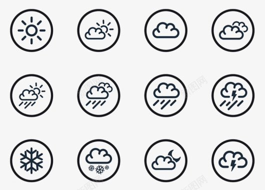 圆形屏幕黑色圆形的天气预报图标图标