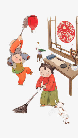 招财童子传统春节古典人物做卫生高清图片