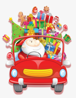 卡通人物开车圣诞老人开车赠礼高清图片