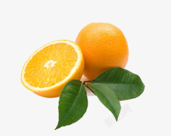 甜橙切片特写带叶子的橙子高清图片