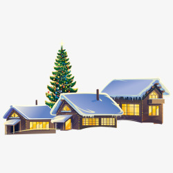 圣诞大树雪景建筑高清图片