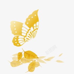 树叶花纹金色蝴蝶和落叶高清图片