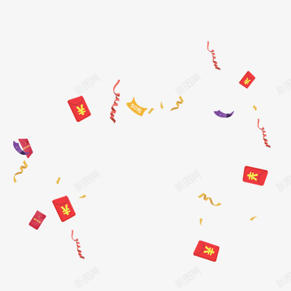 漂浮红包png免抠素材_88icon https://88icon.com 卡通红包 喜庆 彩带 撒红包 热闹