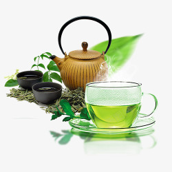 玻璃茶壶古典绿茶和茶壶茶杯高清图片