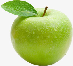 带水珠的绿叶青苹果元素高清图片