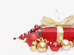 圣诞红色礼物盒铃铛素材