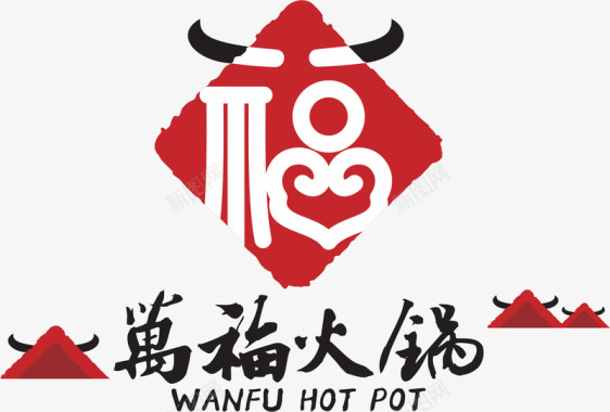 中式红色大门火锅中式餐饮logo矢量图图标图标