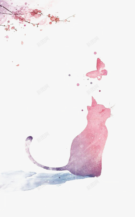 水彩猫咪png免抠素材_88icon https://88icon.com 可爱 宠物猫 手绘猫咪 水墨猫咪 猫咪插画 粉色蝴蝶 蝴蝶