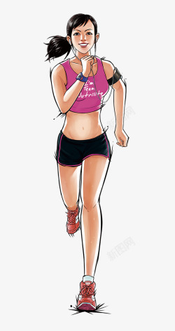 手绘人物插画运动跑步健身的女孩素材