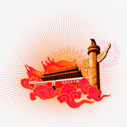 红色中国风天安门华表装饰图案素材
