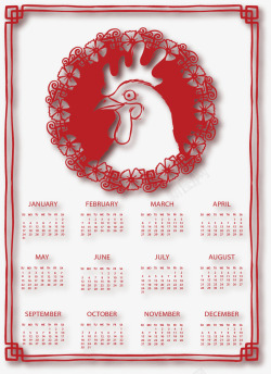 红色边框公鸡日历矢量图素材