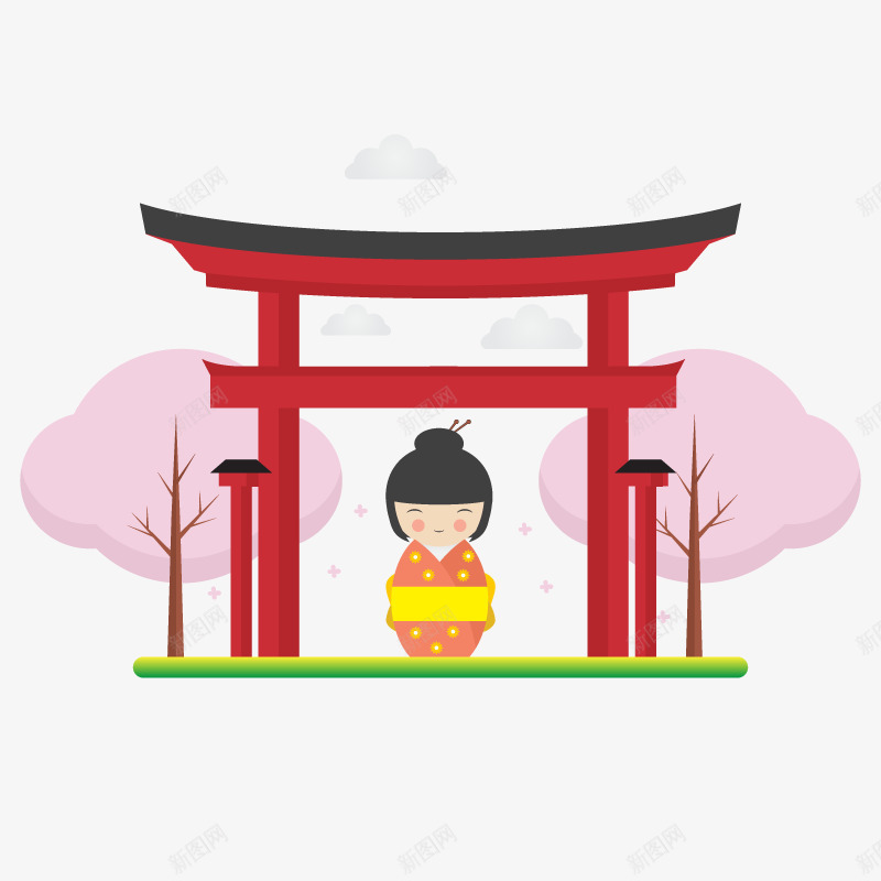 日本樱花png免抠素材_88icon https://88icon.com 日本女孩 日本小人 日本风俗 玩偶 神社