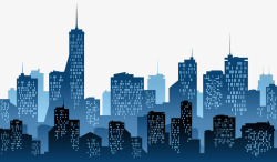 都市高楼三层蓝色都市建筑剪影高清图片