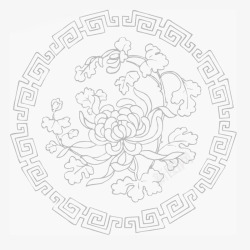 喇叭线稿图中国风圆形菊花纹理高清图片