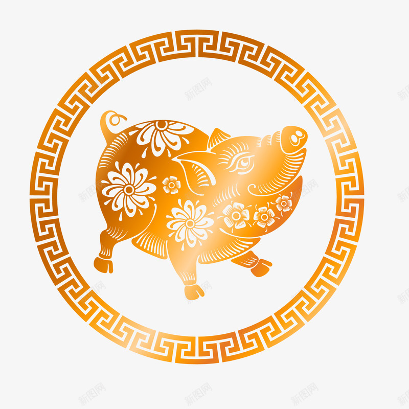 卡通中国风猪年剪纸矢量图ai免抠素材_88icon https://88icon.com 中国风 创意 剪纸设计 春节 猪年 金色 矢量图