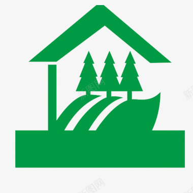 手绘简约房子绿色简约房子松树园林logo图标图标