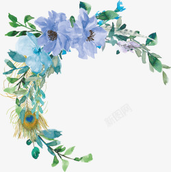 花卉油画蓝色手绘卡通蓝色花卉花环高清图片