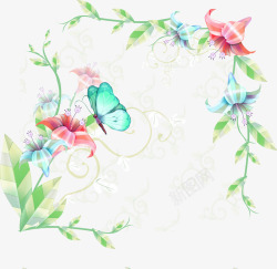 绿叶条花朵蝴蝶装饰边框素材