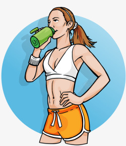 卡通健身喝水的性感女士素材