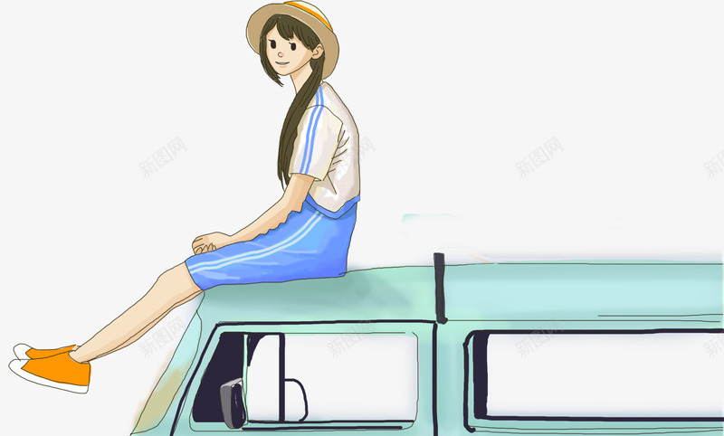 旅行的少女psd免抠素材_88icon https://88icon.com 卡通手绘 坐在车上 女孩 旅游 旅行 远行