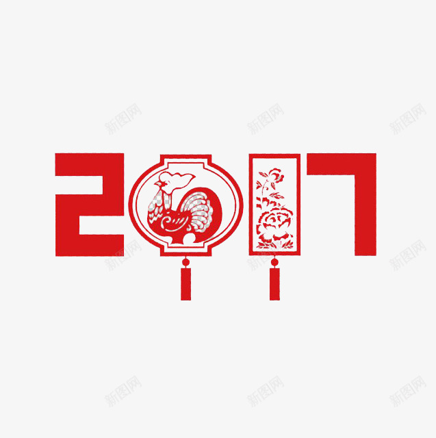 红色2017png免抠素材_88icon https://88icon.com 公鸡 剪纸 新年 流苏 灯笼