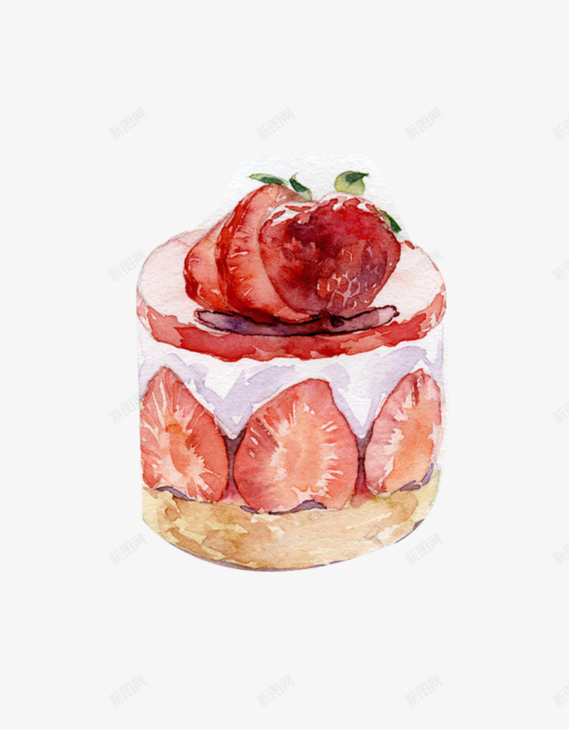 卡通手绘水彩草莓奶油蛋糕png免抠素材_88icon https://88icon.com 一个 切块草莓 创意 卡通手绘 奶油 水彩 甜品 糕点 红色 蛋糕 面包 食物