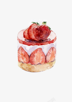 彩蛋卡通手绘水彩草莓奶油蛋糕高清图片