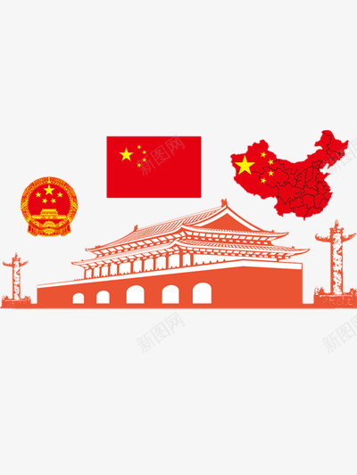 中国风国庆png免抠素材_88icon https://88icon.com 国旗 地图 天安门 红色