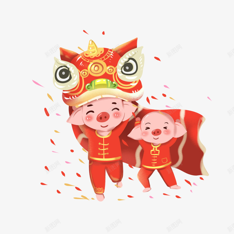 2019猪年舞狮舞龙送福png免抠素材_88icon https://88icon.com 2019年 卡通猪 春节 猪年大吉 舞狮舞龙 送福