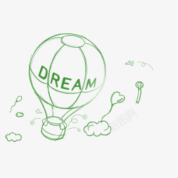 绿色线条热气球可爱卡通手绘简笔线稿绿色高清图片