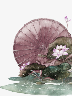 褐色中国风花朵雨伞装饰图案素材