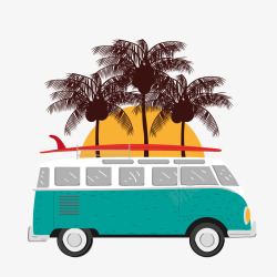 创意夏威夷沙滩度假车矢量图素材