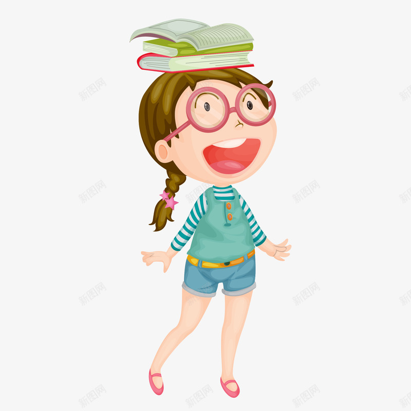 手绘戴眼镜顶书小女生矢量图eps免抠素材_88icon https://88icon.com 免扣PNG 创意 卡通 可爱 头顶书本 小女生 开心 戴眼镜 手绘 时尚 矢量图