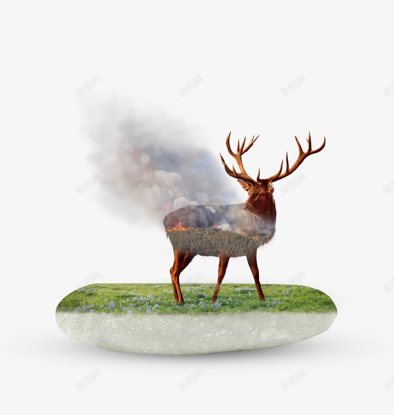 保护环境燃烧的鹿插画png免抠素材_88icon https://88icon.com 保护环境 公益广告 创意 动物 插画 森林 火灾 美丽的鹿 鹿