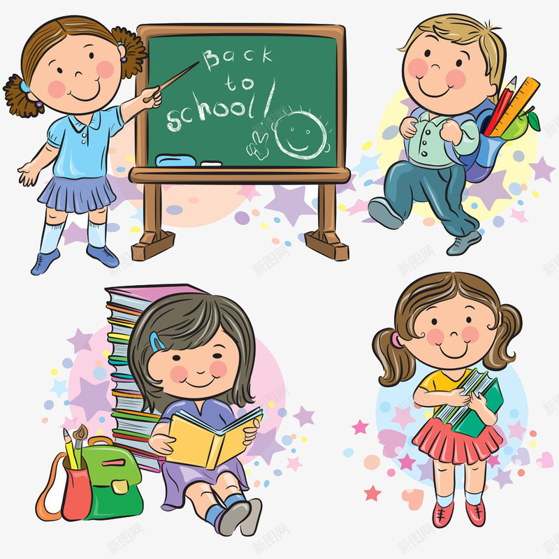 卡通上学儿童png免抠素材_88icon https://88icon.com 上学 书本 儿童 卡通 黑板