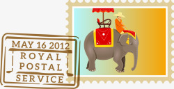 卡通泰国大象旅行邮票插画矢量图素材