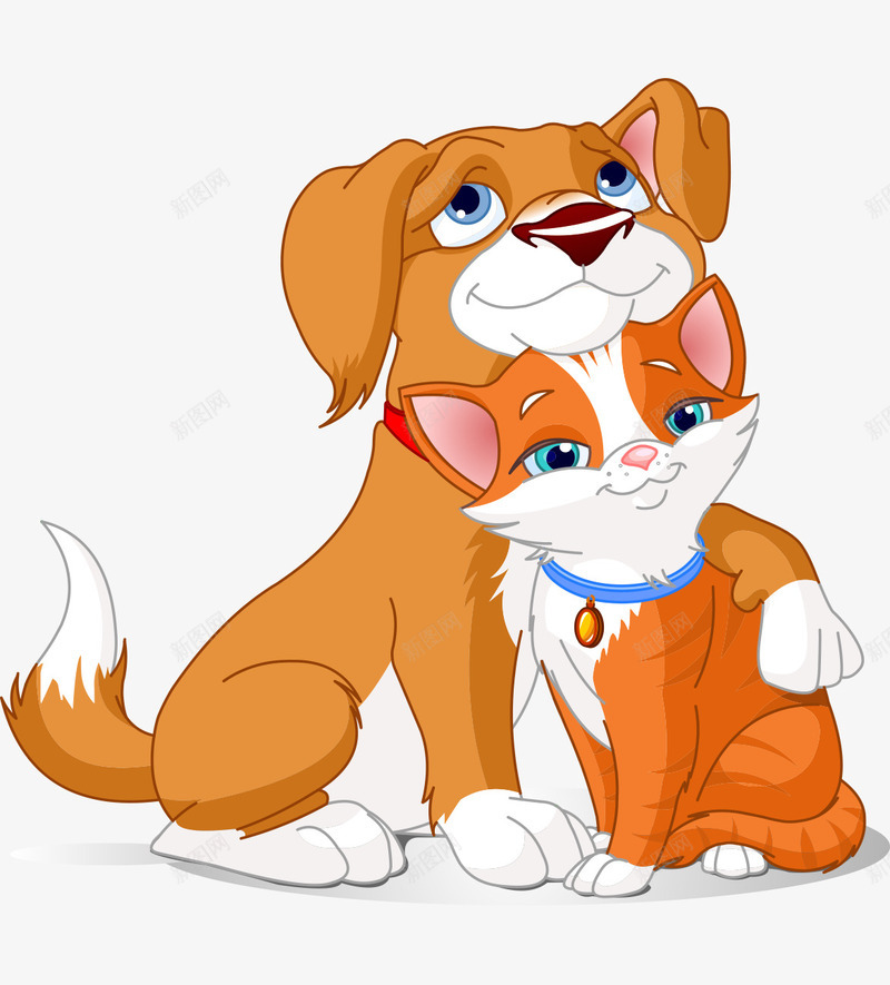 卡通手绘猫和狗拥抱png免抠素材_88icon https://88icon.com 卡通的动物 卡通的狗 平面动物素材 手绘猫狗 手绘的猫 拥抱的猫和狗