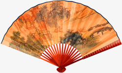 黄色中国风扇子装饰图案素材