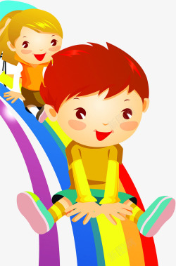 卡通小孩彩虹滑梯素材