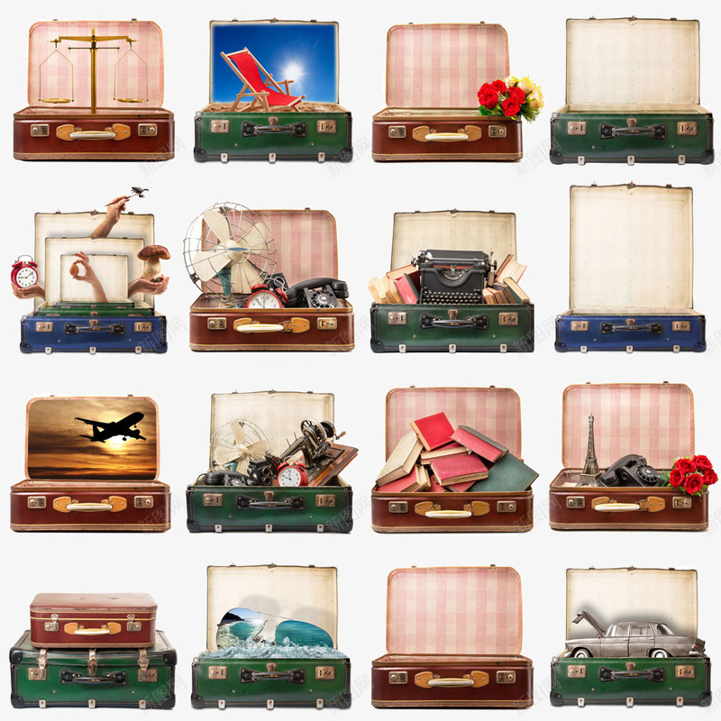 各式各样复古旅行箱png免抠素材_88icon https://88icon.com 免费图片 复古 广告设计 旅行箱