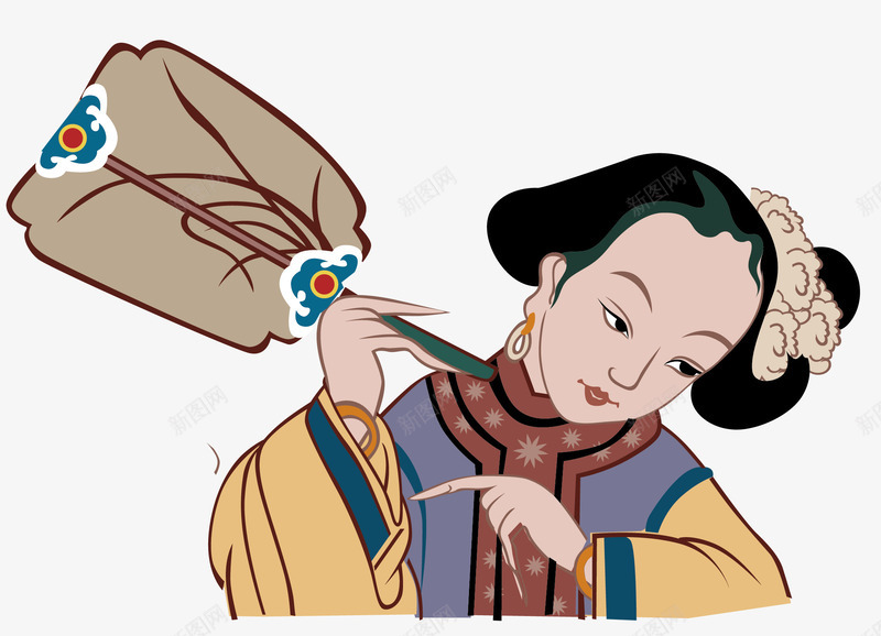 女人矢量图eps免抠素材_88icon https://88icon.com 发髻 古人 女人 扇子 矢量图