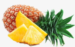 生鲜水果漂浮一个菠萝和一堆菠萝肉高清图片