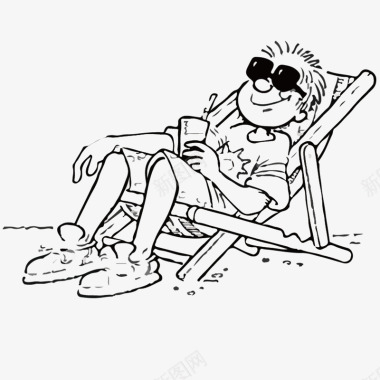 漫画卡通一家人晒太阳喝饮料的男孩简笔画图标图标