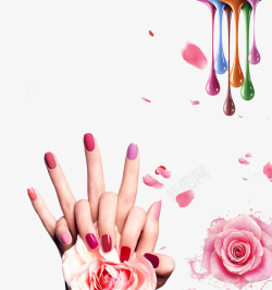 彩色的指甲油美甲的手掌玫瑰花装饰高清图片