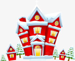 圣诞红色卡通房子素材